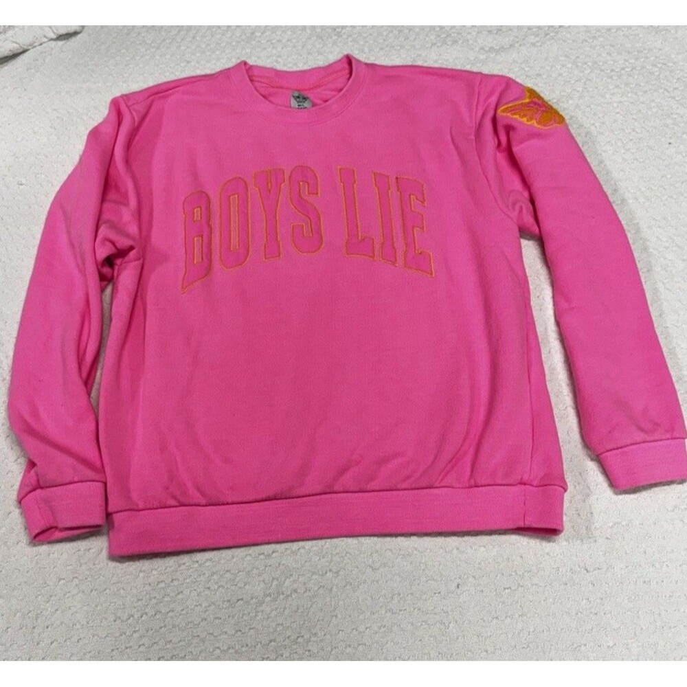 Boys Lie Not Your Puppet V2 Kara Crewneck Pink w/Yellow Embroidery M/L STAINED